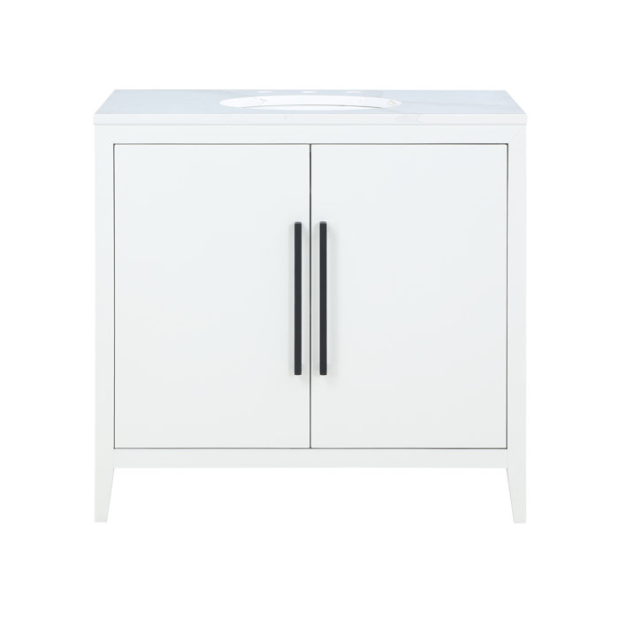 Wade Logan® Alsup 36'' Freestanding Single Bathroom Vanity with Quartz Vanity Top & Reviews
